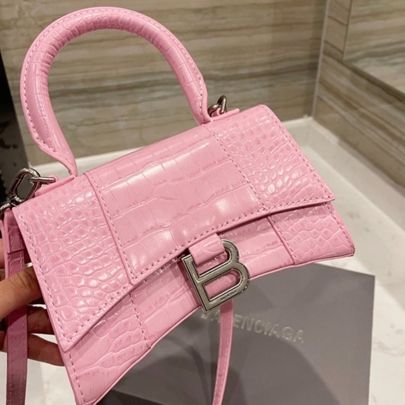 Hourglass XS Croc-Effect Leather Tote - Pink by Balenciaga